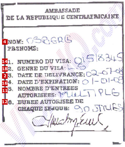 Visa République Centrafricaine